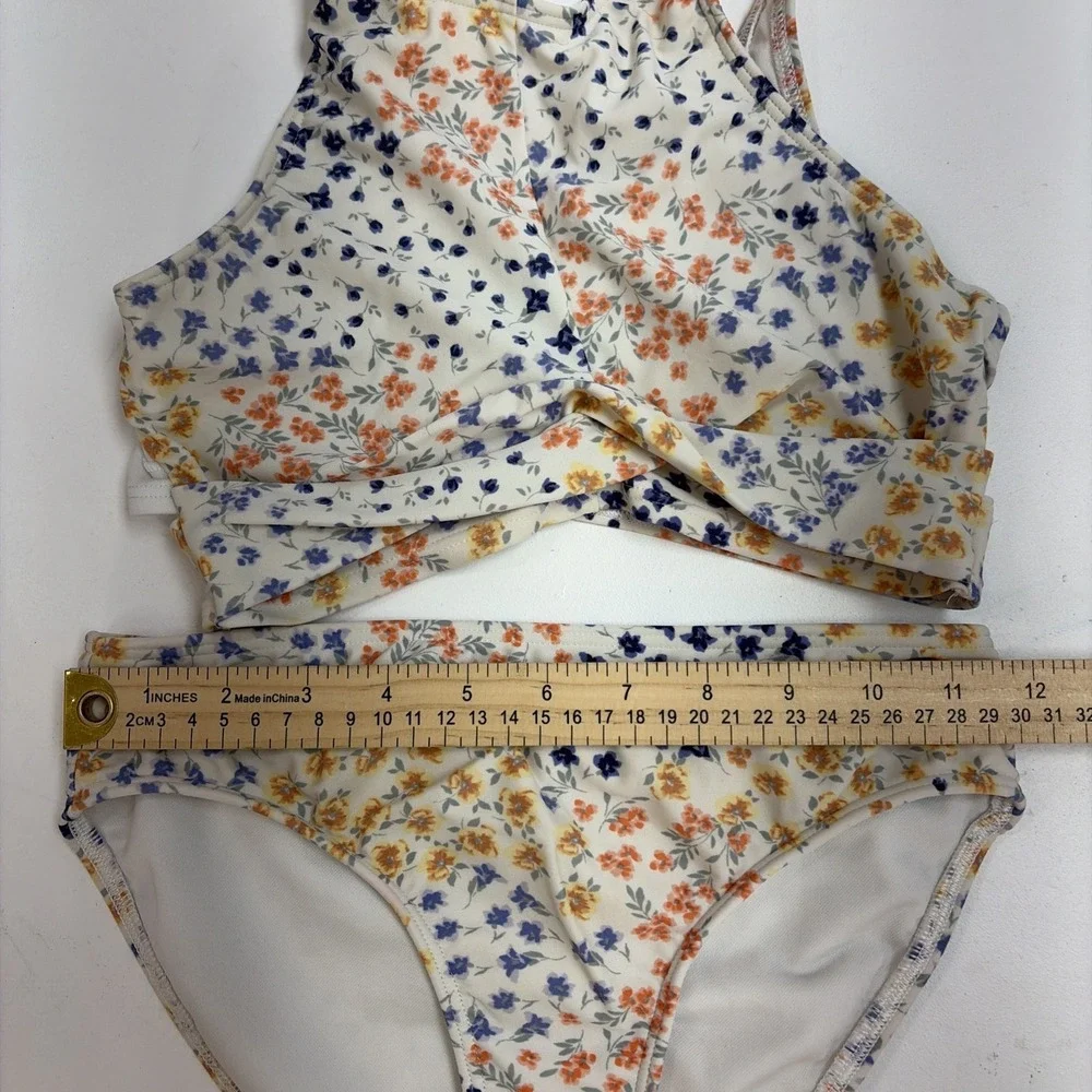 Abercrombie & Fitch Girl 11/12 Bikini White Small Pink Blue Flowers Summer Beach